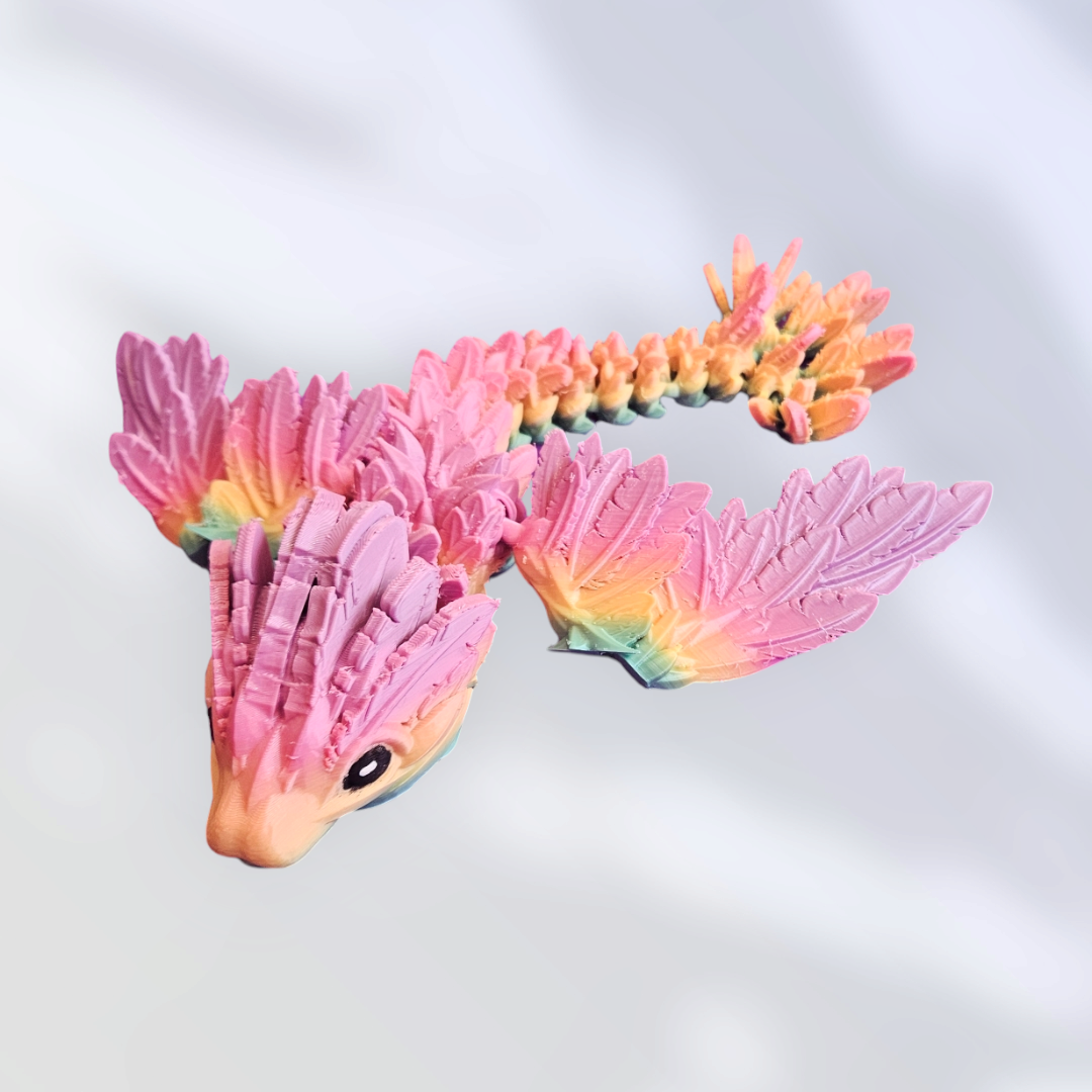 Rainbow Baby Winged Feather Dragon (3D Print)