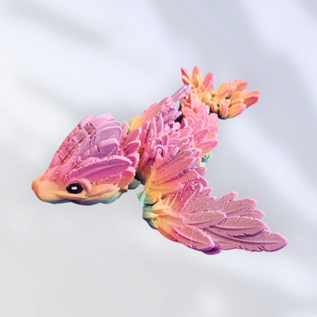 Rainbow Baby Winged Feather Dragon (3D Print)