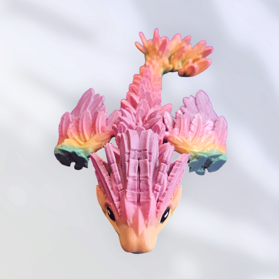 Rainbow Baby Winged Feather Dragon (3D Print)